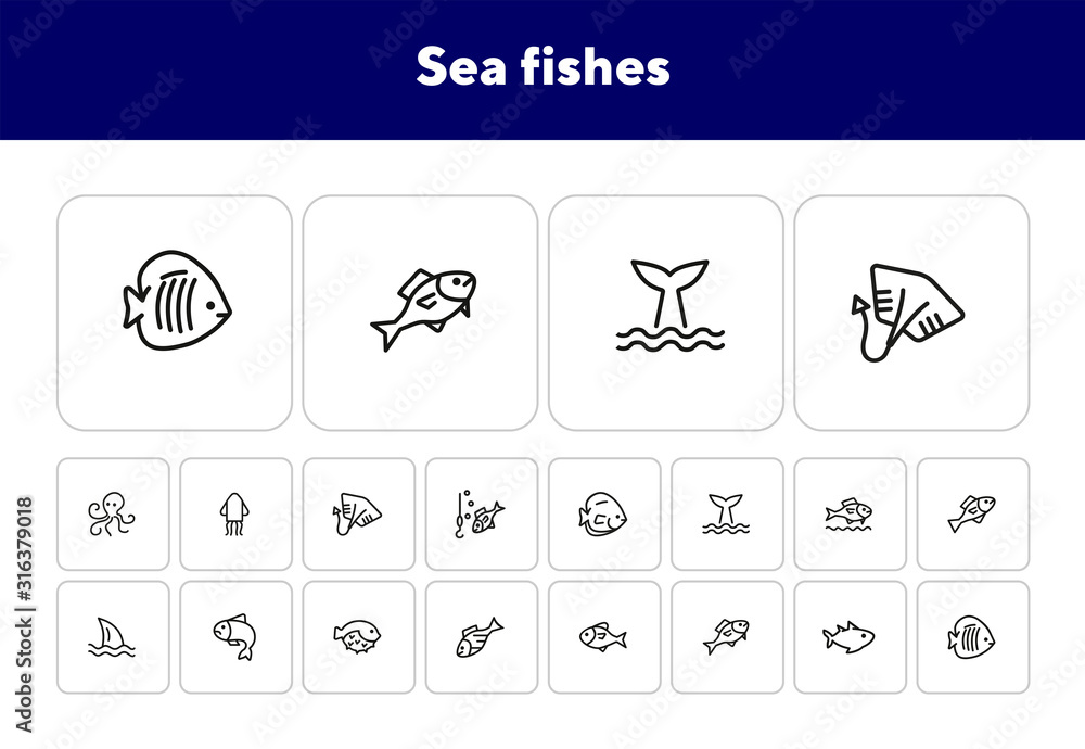 Fish Sorting Icon Sea fishes icon set. Seaanimal concept. Vector illustration can be used ...