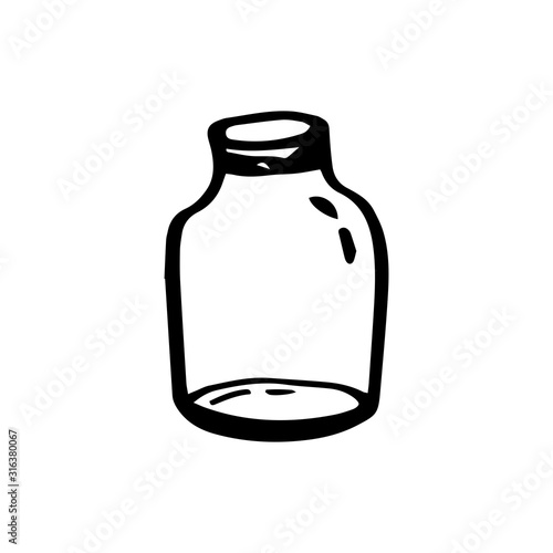 Eco glass storage container ecology concept in doodle style isolated on white background.