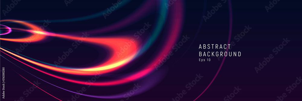 Vector illustration of red abstract background with blurred magic neon light curved lines, fluid light abstract red shapes - obrazy, fototapety, plakaty 