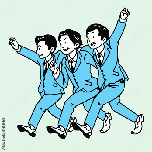 肩を組むスーツ姿のビジネスマン