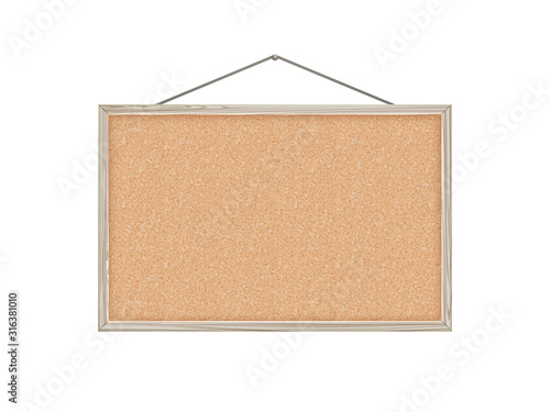 corkboard, white wooden frame, vector illustration.