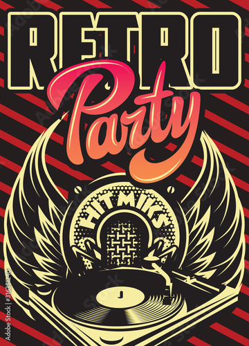 Color vector template for retro party advertising poster