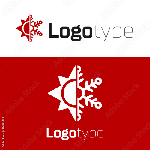 Red Hot and cold symbol. Sun and snowflake icon isolated on white background. Winter and summer symbol. Logo design template element. Vector Illustration