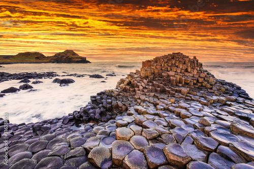 Sunset view on the Giants Causeway in Northern Ireland