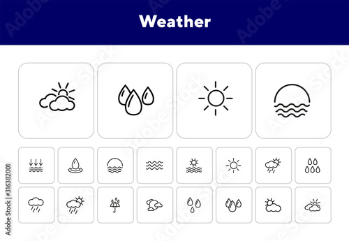 Weather line icon set. Season, nature, water. Climate concept. Can be used for topics like meteorology, outdoor, synoptic