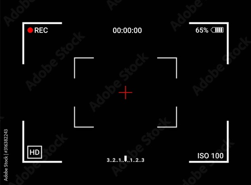 Camera frame viewfinder screen of video recorder digital display interface. Camera viewfinder. Recording. Vector Illustration.