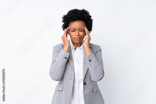 African american business woman over isolated white background unhappy and frustrated with something. Negative facial expression