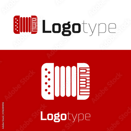 Red Musical instrument accordion icon isolated on white background. Classical bayan, harmonic. Logo design template element. Vector Illustration