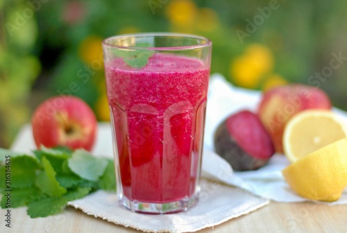 Healthy fresh smoothie drink from apple,beetroot, lemon and mint