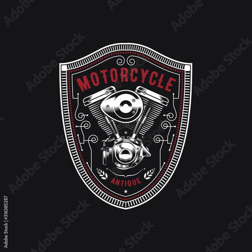Vintage motorcycle twine engine emblem logo design inspiration.