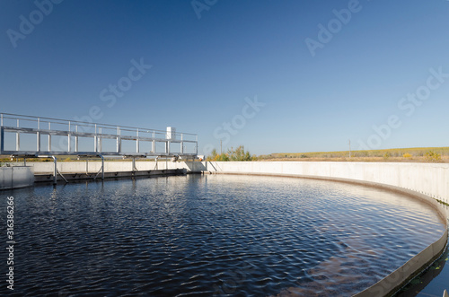 View to sewage treatment plant - water recycling. Waste management.