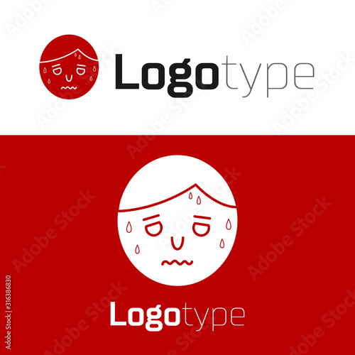 Red Man with excessive sweating icon isolated on white background. Logo design template element. Vector Illustration