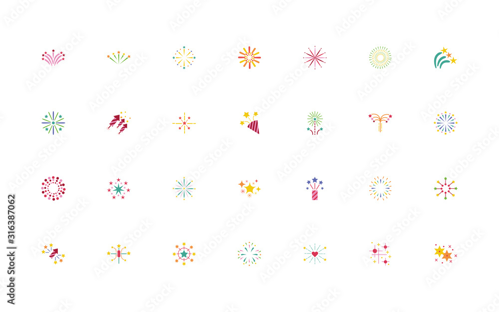 bundle of fireworks explosion splash set icons bundle of fireworks explosion splash set icons