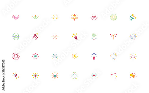 bundle of fireworks explosion splash set icons