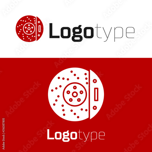 Red Car brake disk with caliper icon isolated on white background. Logo design template element. Vector Illustration