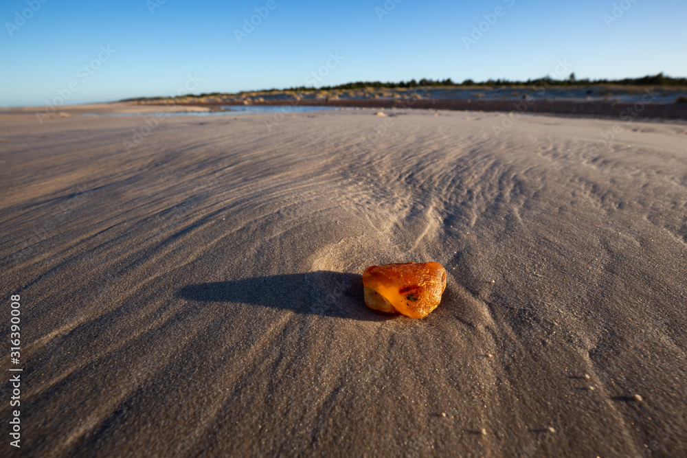 Amber on the beach in the Slowinski National Park. Czolpino, Leba, Poland.