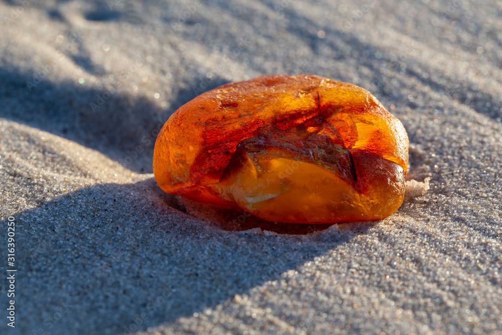 Amber on the beach in the Slowinski National Park. Czolpino, Leba, Poland.