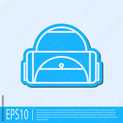 Blue line Sport bag icon isolated on grey background. Vector Illustration