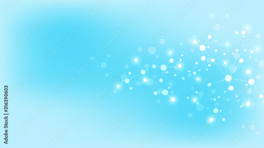 Abstract background of molecules. Molecular structures or DNA strand, genetic engineering, neural network, innovation technology, scientific research. Technological, science and medicine concept. Abstract background of molecules. Molecular structures or DNA strand, genetic engineering, neural network, innovation technology, scientific research. Technological, science and medicine concept.