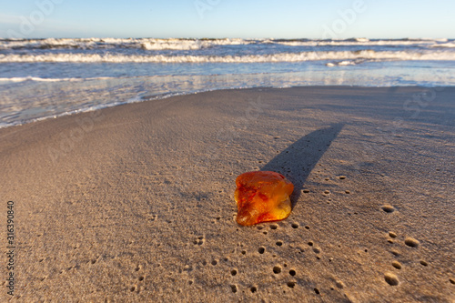 Obraz na płótnie Amber on the beach in the Slowinski National Park. Czolpino, Leba, Poland. w salonie