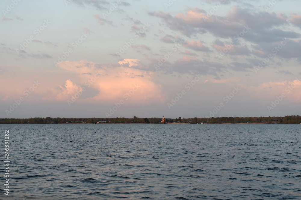 Sunset on the sheksninsky reservoir. Vologda region.Russia