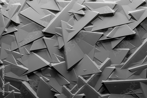 Repeat geometric triangle mosaic gray, Visualization 3D render abstraction pattern, nice background texture.