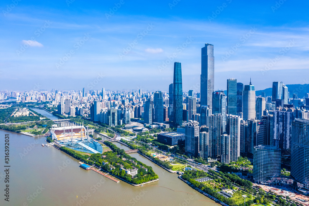 Drone view downtown of Guangzhou China