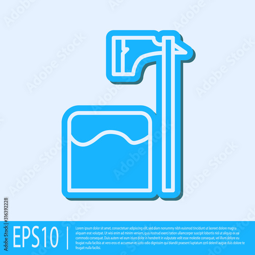 Blue line Executioner axe in tree block icon isolated on grey background. Hangman, torturer, executor, tormentor, butcher, headsman. Vector Illustration