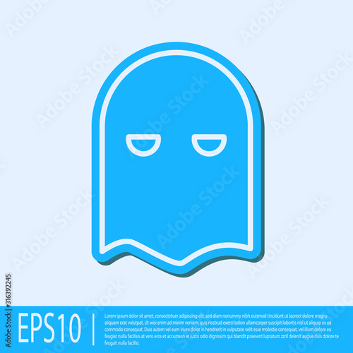 Blue line Executioner mask icon isolated on grey background. Hangman, torturer, executor, tormentor, butcher, headsman icon. Vector Illustration