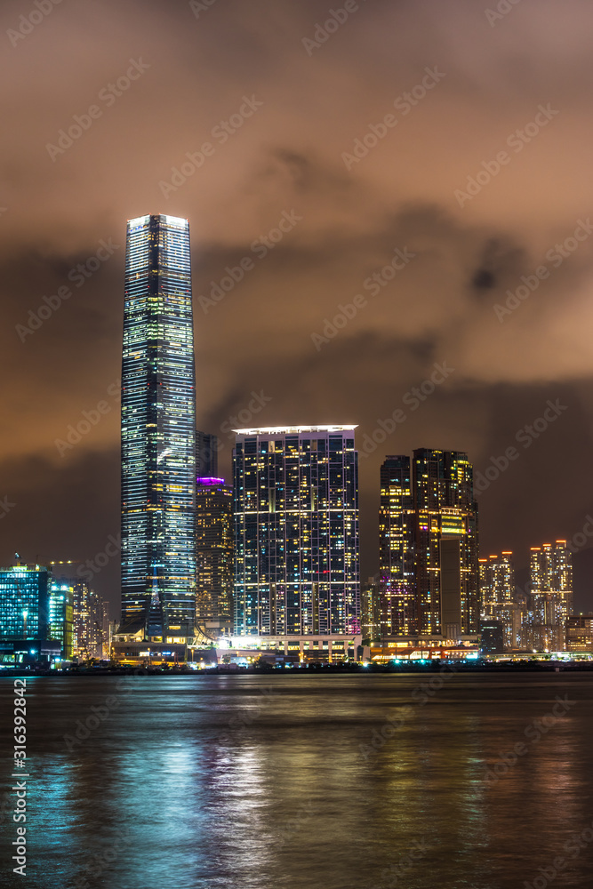 city night view in Victoria harbor Hong Kong