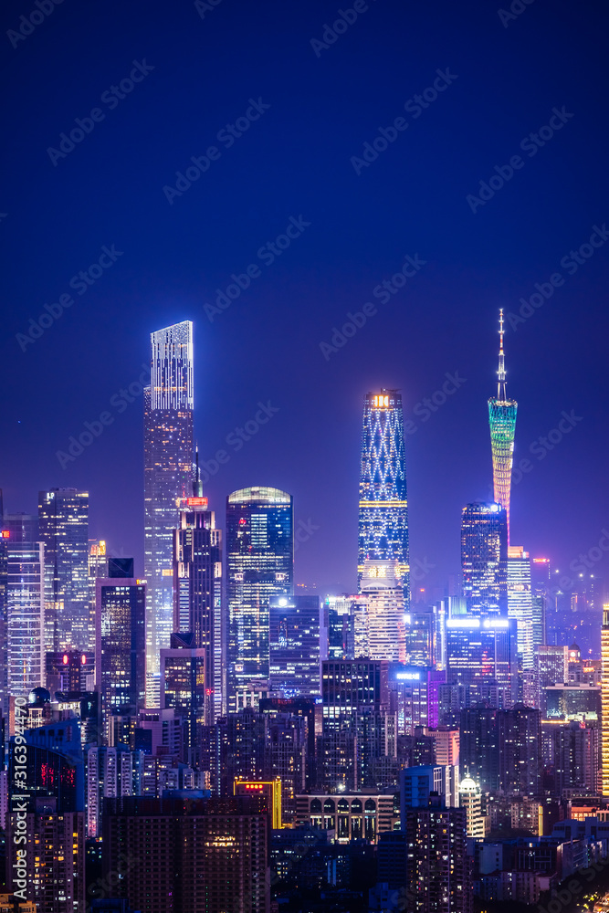 night view in city of Guangzhou China