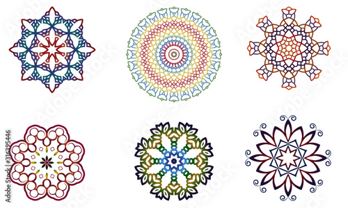 Set of 6 colour vector mandalas