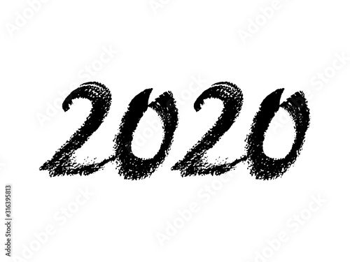 Vector black Brush Calligraphy 2020 Sign Isolated. Handmade design elements