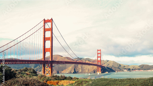 Panorama view of Golden Gate Bridge, San Francisco, California, USA