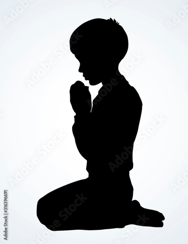Little boy is praying. Vector drawing