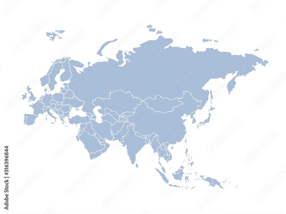 Naklejka premium Eurasia. Continent with the contours of the countries. Vector drawing