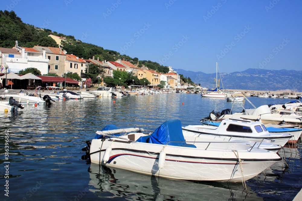 port and houses,  Baska, island Krk, Croatia