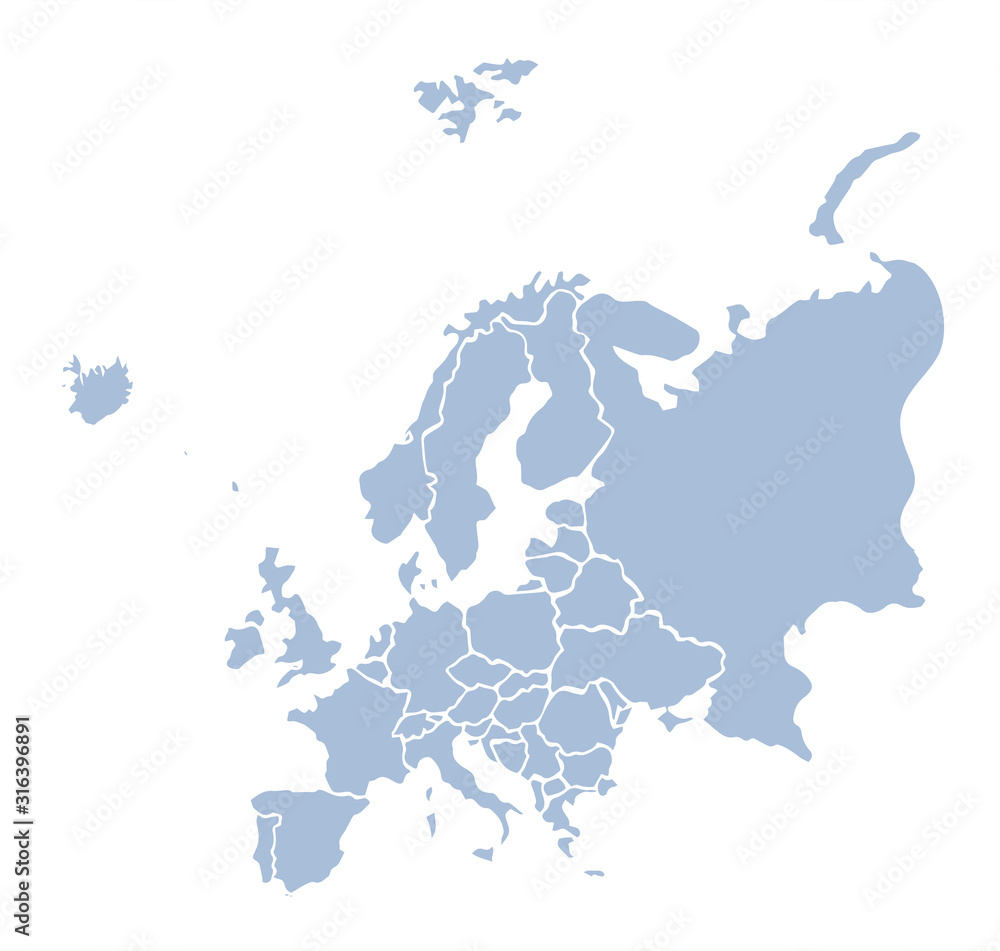 Europe. Continent with the contours of the countries. Vector drawing
