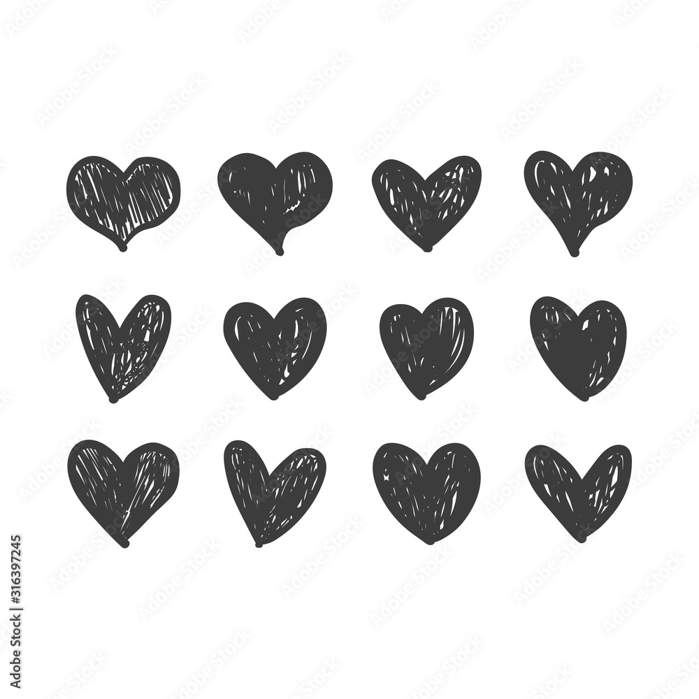 Hearts doodles. Symbol of love. Vector illustration. Hearts doodles. Symbol of love. Vector illustration.