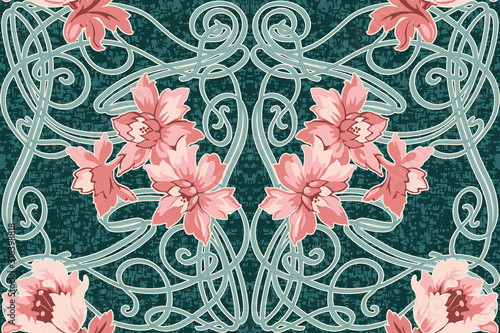 Seamlessly repeating art nouveau style floral wallpaper pattern