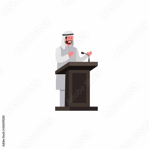 arabian man speech in podium presentation in business meeting or conference cartoon flat illustration vector isolated in white background