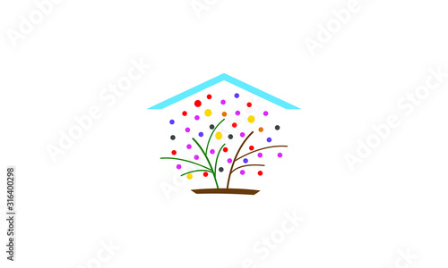 colorful tree with ball in house