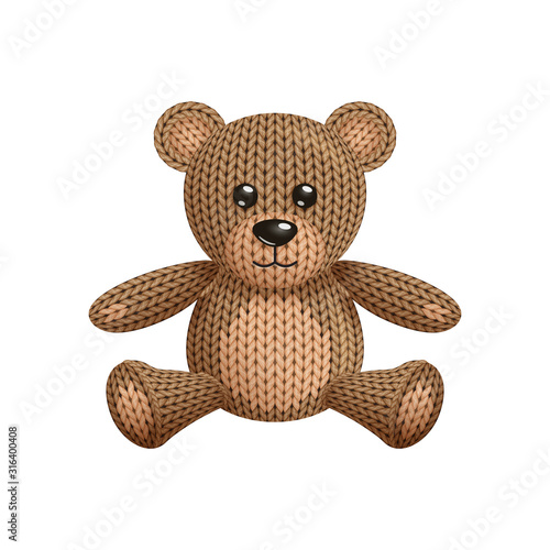 Illustration of a funny knitted bear toy. On white background