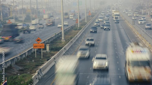 Time lapse of Traffic in hazardous levels of air pollution pm2.5 