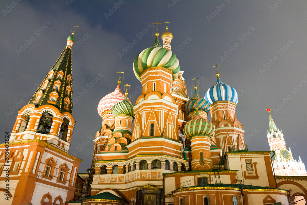 Domes of St. Basil's Cathedral in Moscow at night