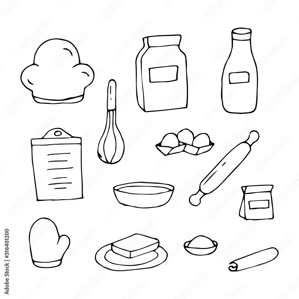 Kitchen tools doodle set. Cooking utensil in sketch style. Hand drawn  vector illustration isolated on white background 22085879 Vector Art at  Vecteezy