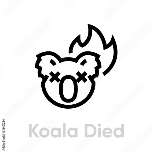 Koala Died on Fire vector icon. Editable line