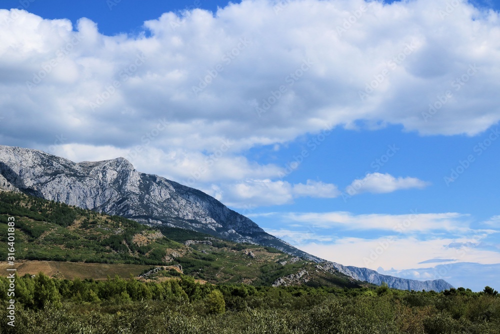 view on the Biokovo mountains near Voda and Brela, Croatia