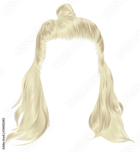 trendy hairs  blond colors .  kare with hun. beauty fashion.HALF-BUN