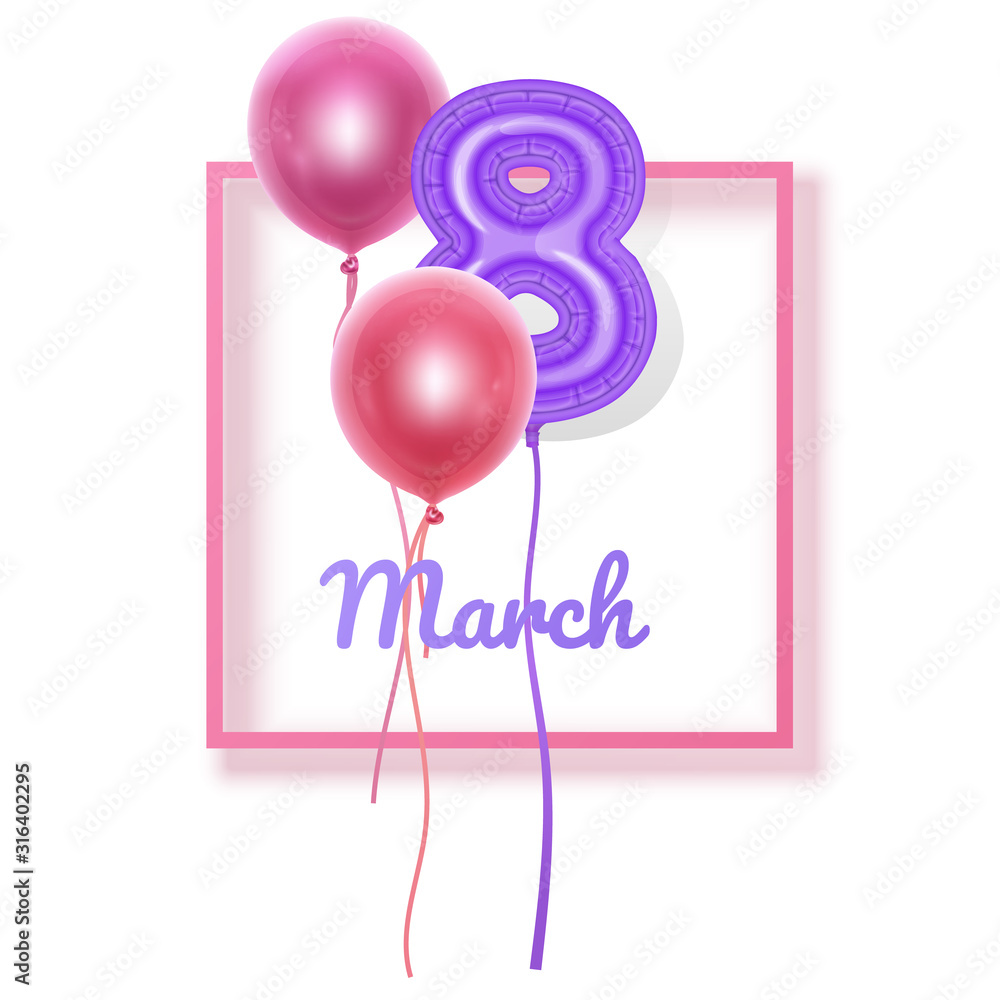 8 March balloons, Women's day white background with balloons, Love symbol. March 8. Spring holiday. Vector 10 format 8 March balloons, Women's day white background with balloons, Love symbol. March 8. Spring holiday. Vector 10 format
